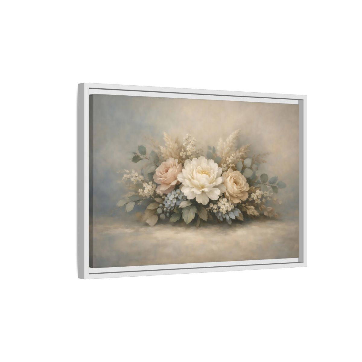 Side Mockup 1. Floral Floral Bouquet Pastel Floral shown as stretched canvas wall art