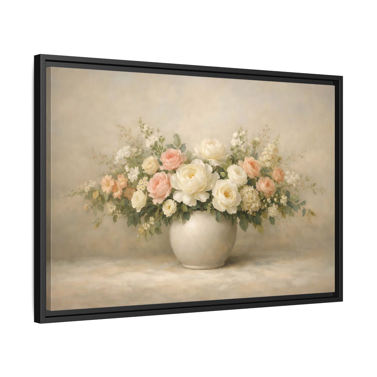 Side Mockup 14. Floral Floral Bouquet Pastel Floral shown as stretched canvas wall art