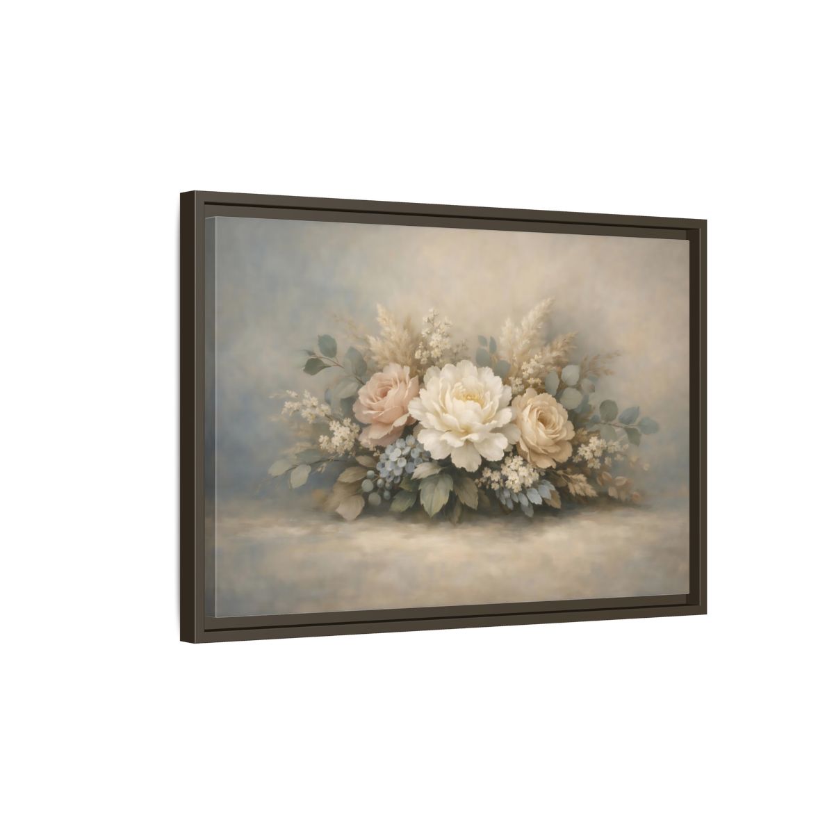 Side Mockup 2. Floral Floral Bouquet Pastel Floral shown as stretched canvas wall art