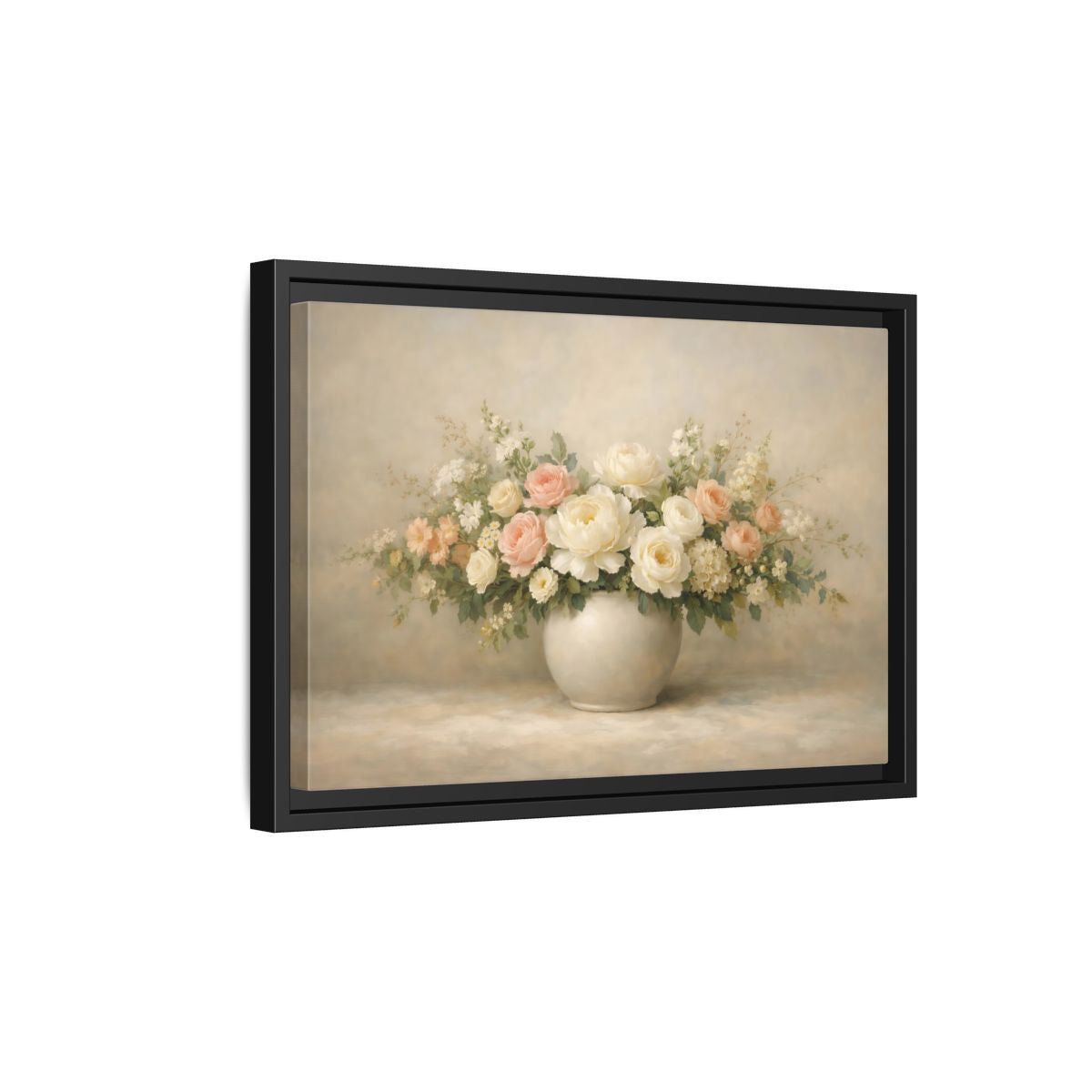 Side Mockup 6. Floral Floral Bouquet Pastel Floral shown as stretched canvas wall art