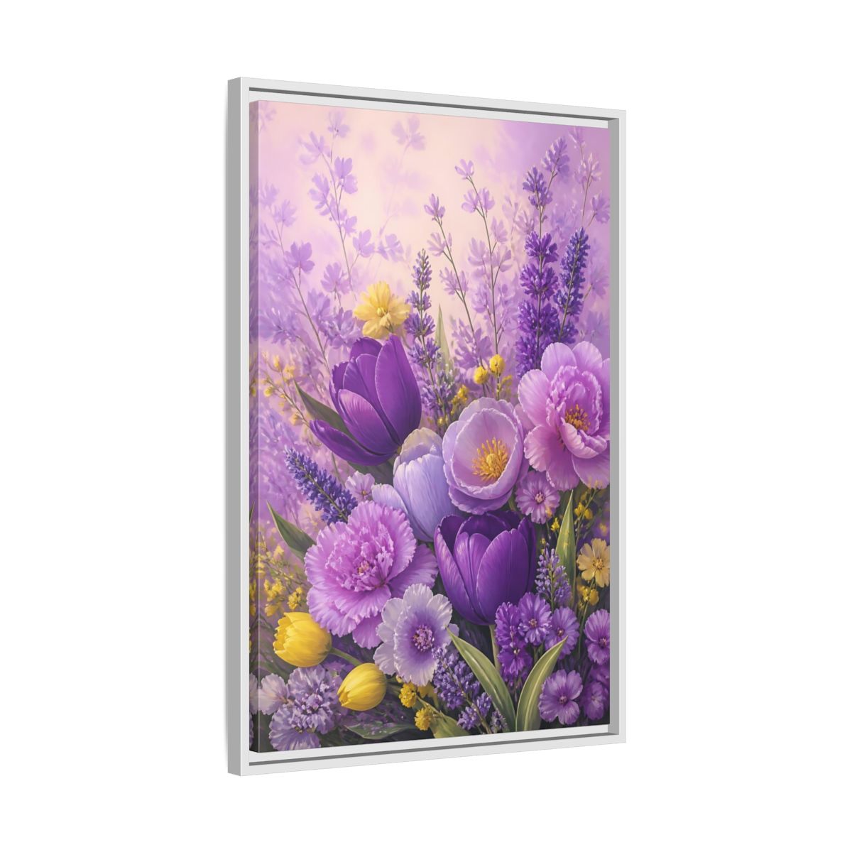 Side Mockup 10. Floral Floral Bouquet Purple Floral shown as framed canvas print