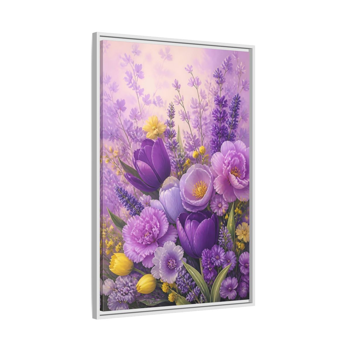 Side Mockup 9. Floral Floral Bouquet Purple Floral shown as framed canvas print