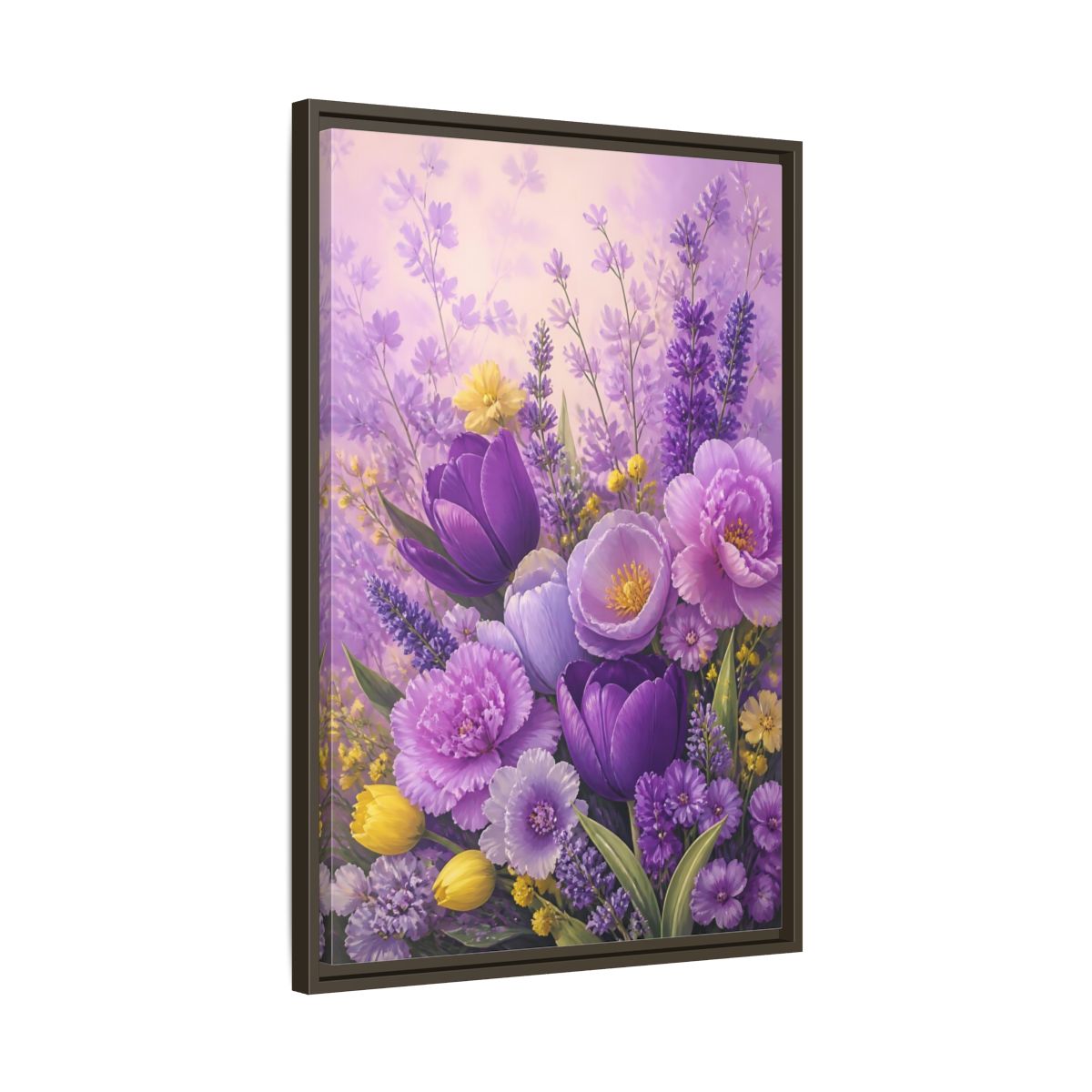 Side Mockup 11. Floral Floral Bouquet Purple Floral shown as framed canvas print