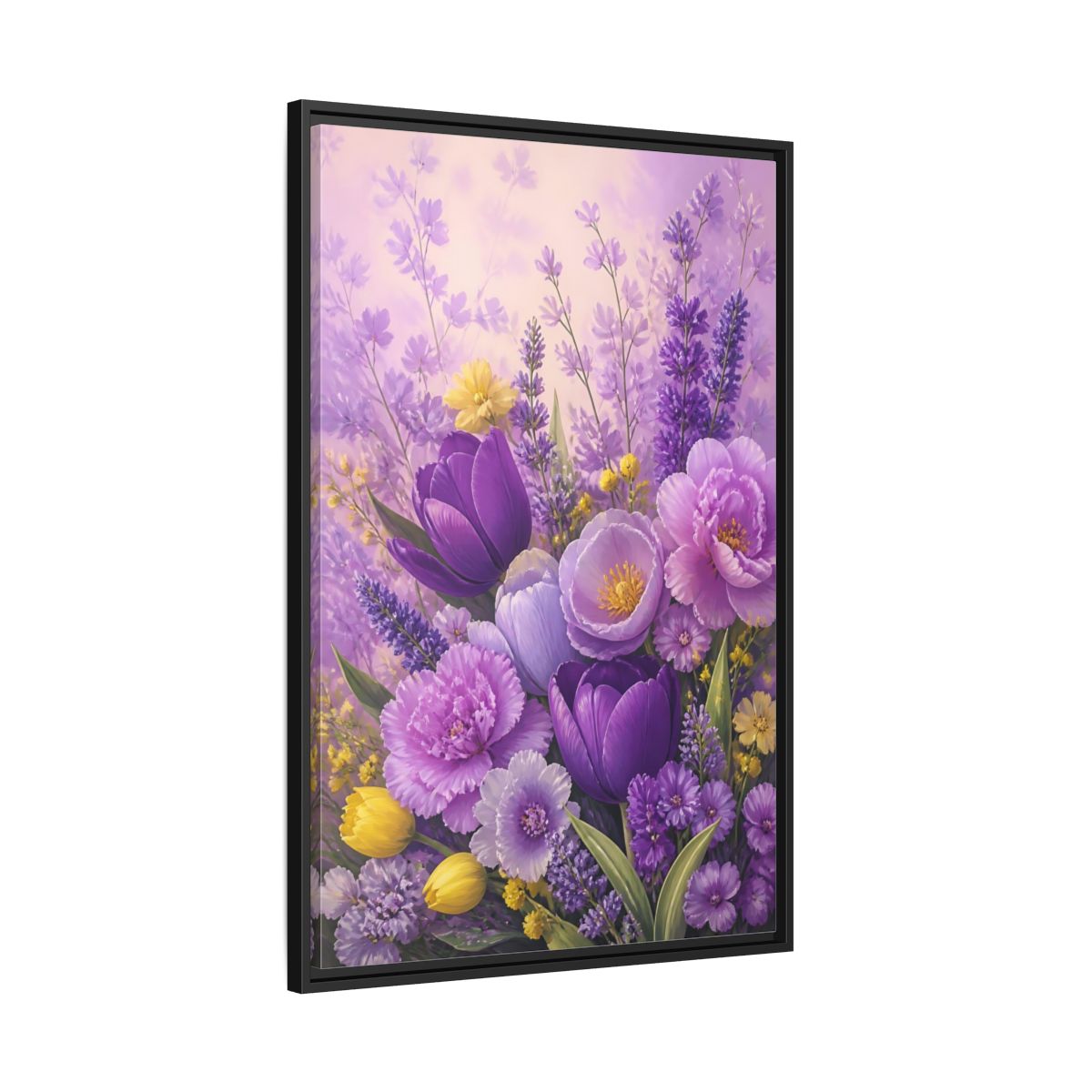Side Mockup 13. Floral Floral Bouquet Purple Floral shown as framed canvas print