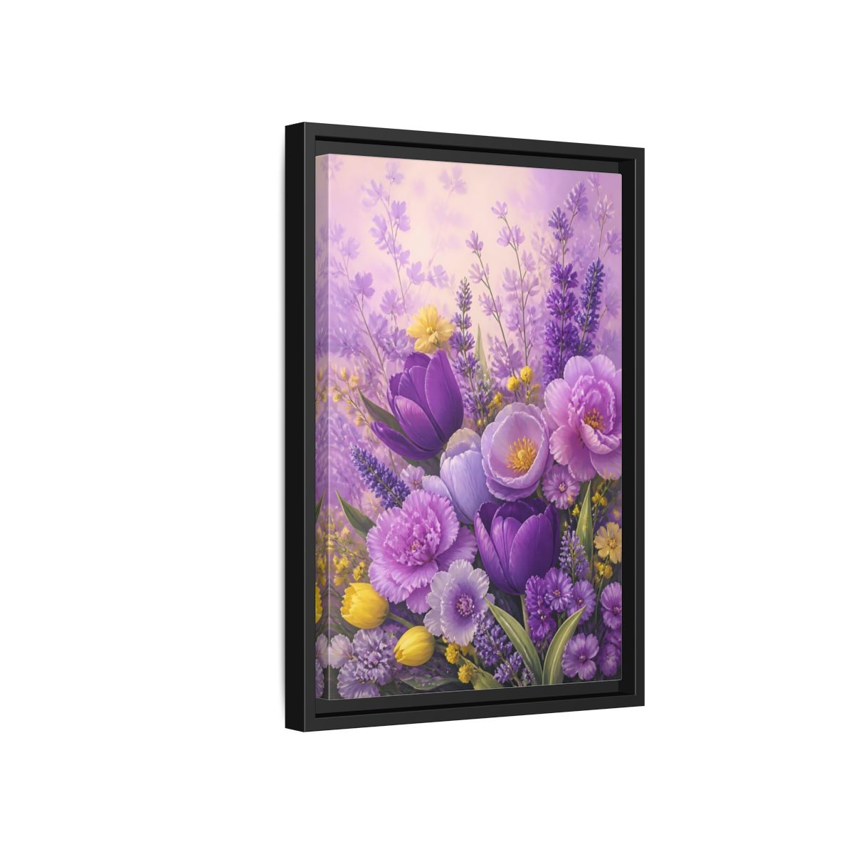 Side Mockup 6. Floral Floral Bouquet Purple Floral shown as framed canvas print