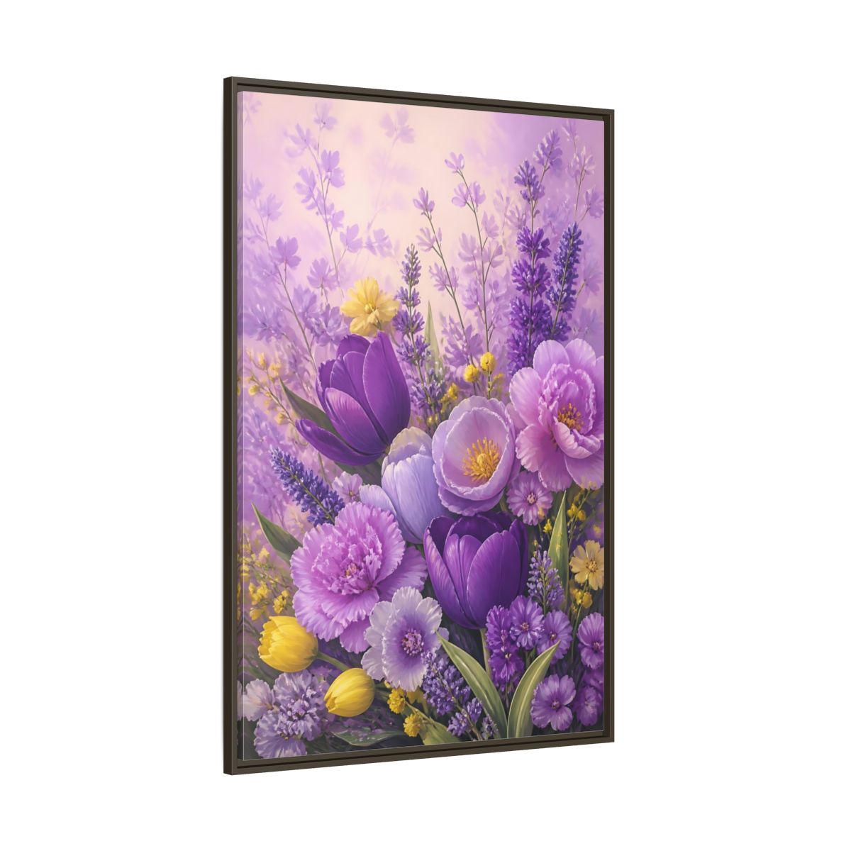 Side Mockup 8. Floral Floral Bouquet Purple Floral shown as framed canvas print