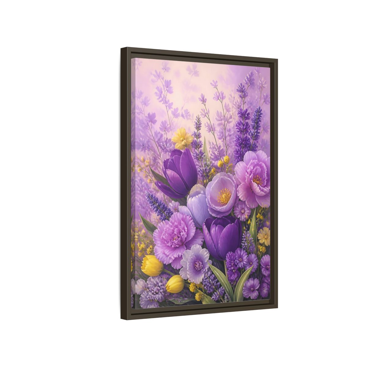 Side Mockup 2. Floral Floral Bouquet Purple Floral shown as framed canvas print