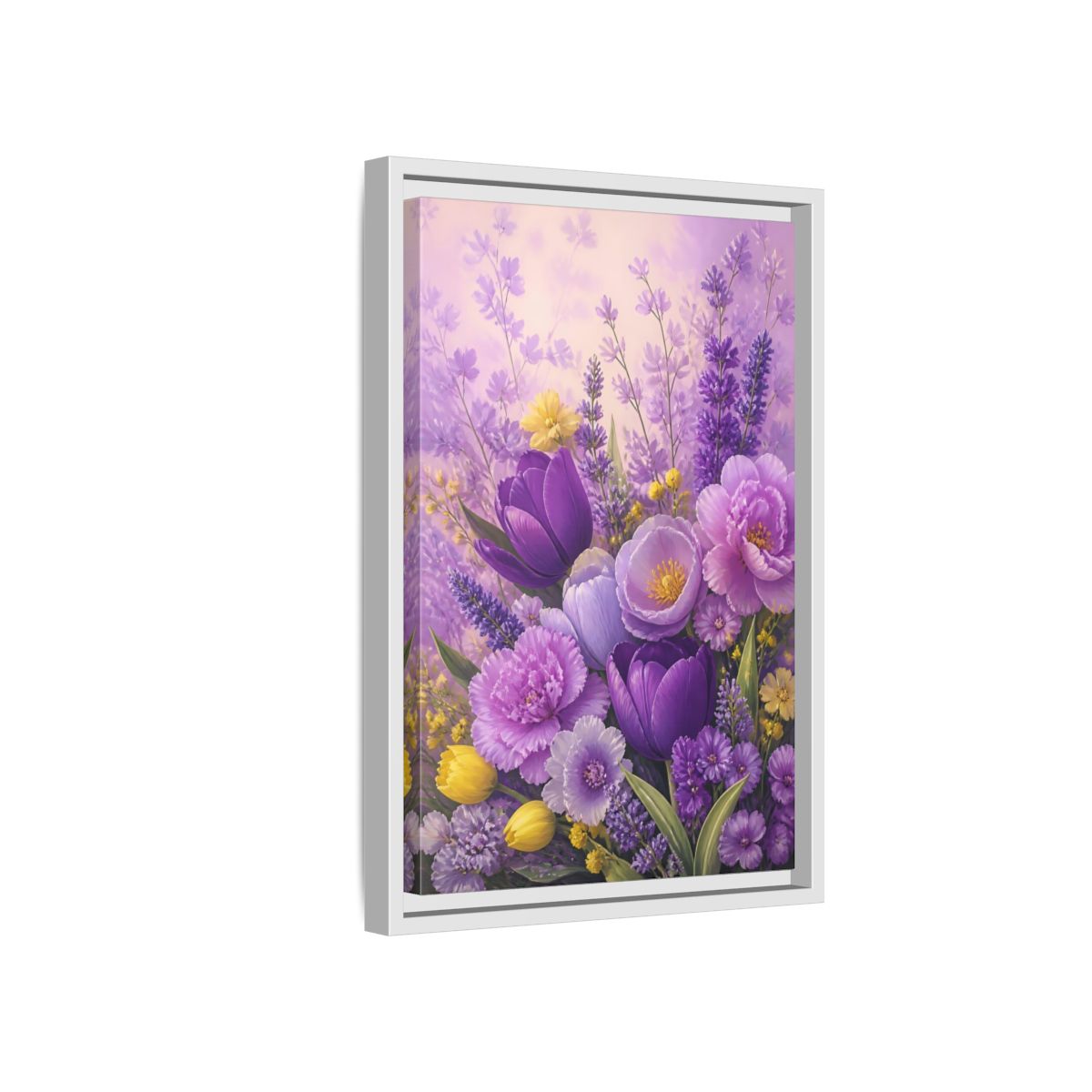 Side Mockup 4. Floral Floral Bouquet Purple Floral shown as framed canvas print