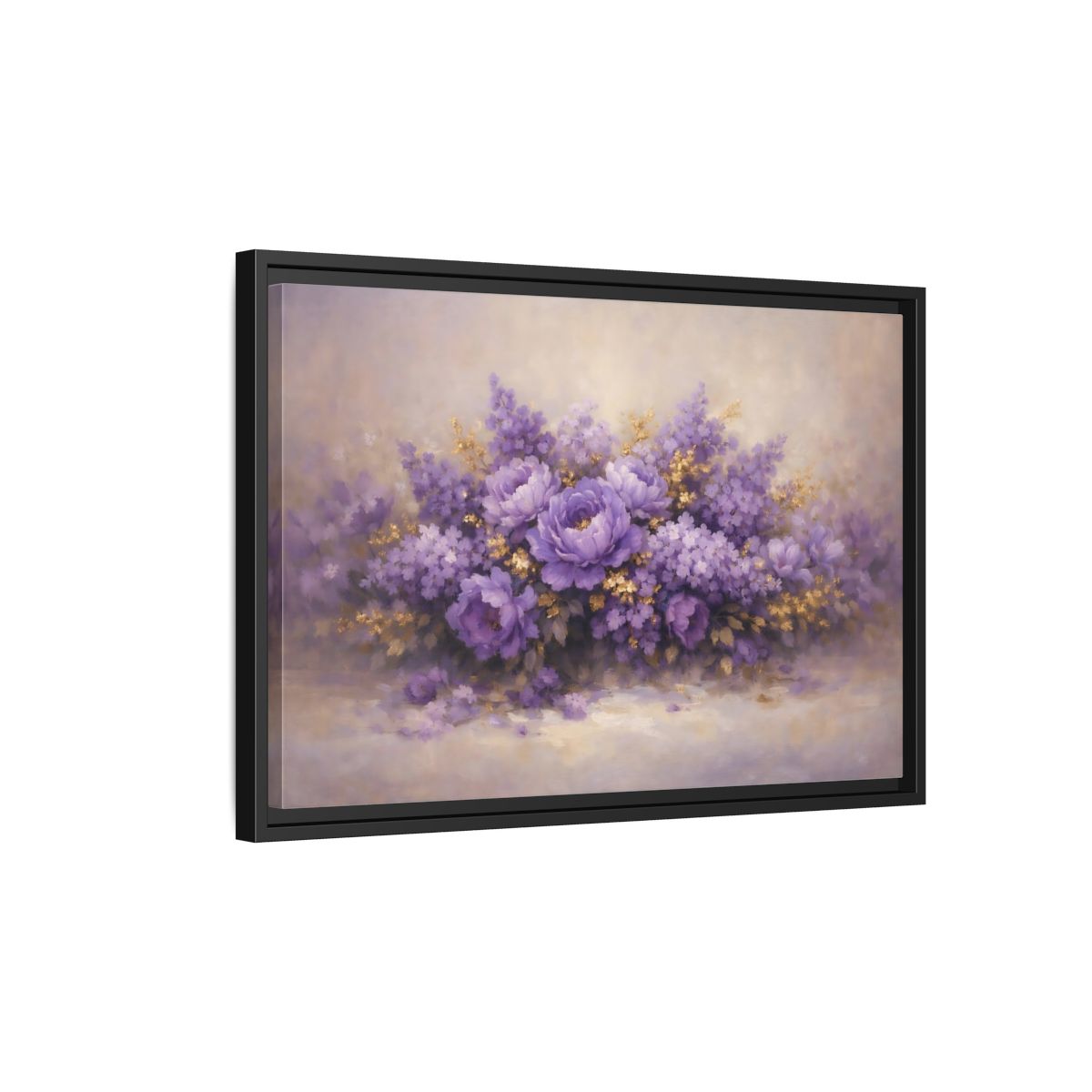 Side Mockup 3. Floral Floral Bouquet Purple Floral shown as stretched canvas wall art