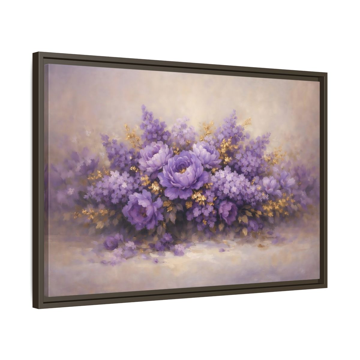 Side Mockup 11. Floral Floral Bouquet Purple Floral shown as stretched canvas wall art