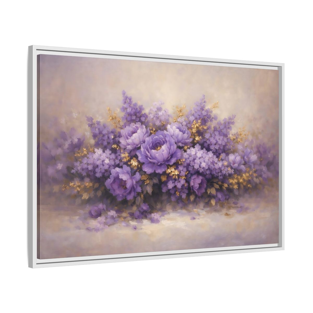 Side Mockup 8. Floral Floral Bouquet Purple Floral shown as stretched canvas wall art