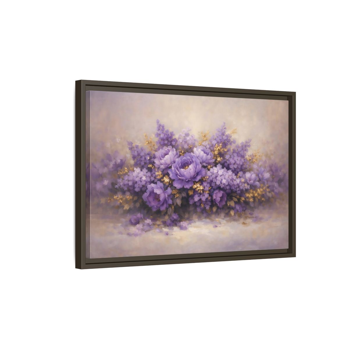 Side Mockup 2. Floral Floral Bouquet Purple Floral shown as stretched canvas wall art
