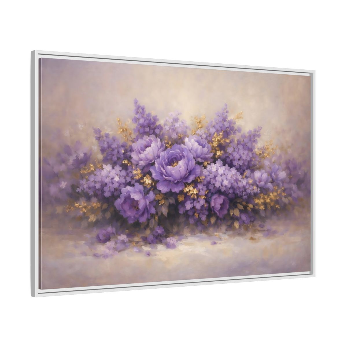 Side Mockup 7. Floral Floral Bouquet Purple Floral shown as stretched canvas wall art
