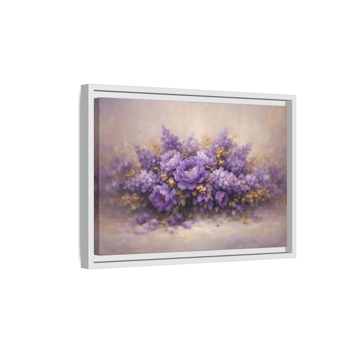 Side Mockup 4. Floral Floral Bouquet Purple Floral shown as stretched canvas wall art