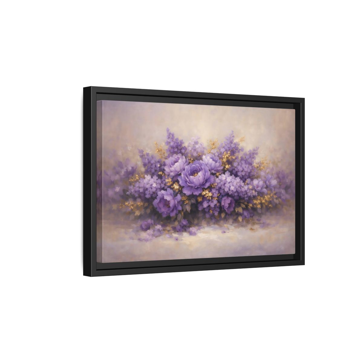 Side Mockup 6. Floral Floral Bouquet Purple Floral shown as stretched canvas wall art