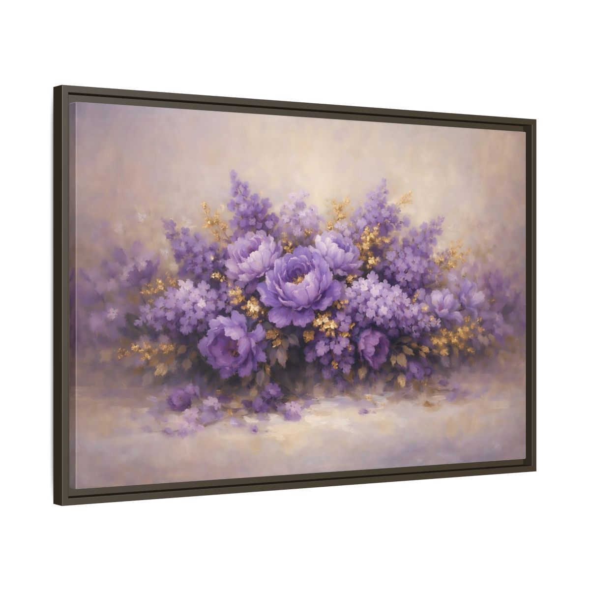 Side Mockup 9. Floral Floral Bouquet Purple Floral shown as stretched canvas wall art