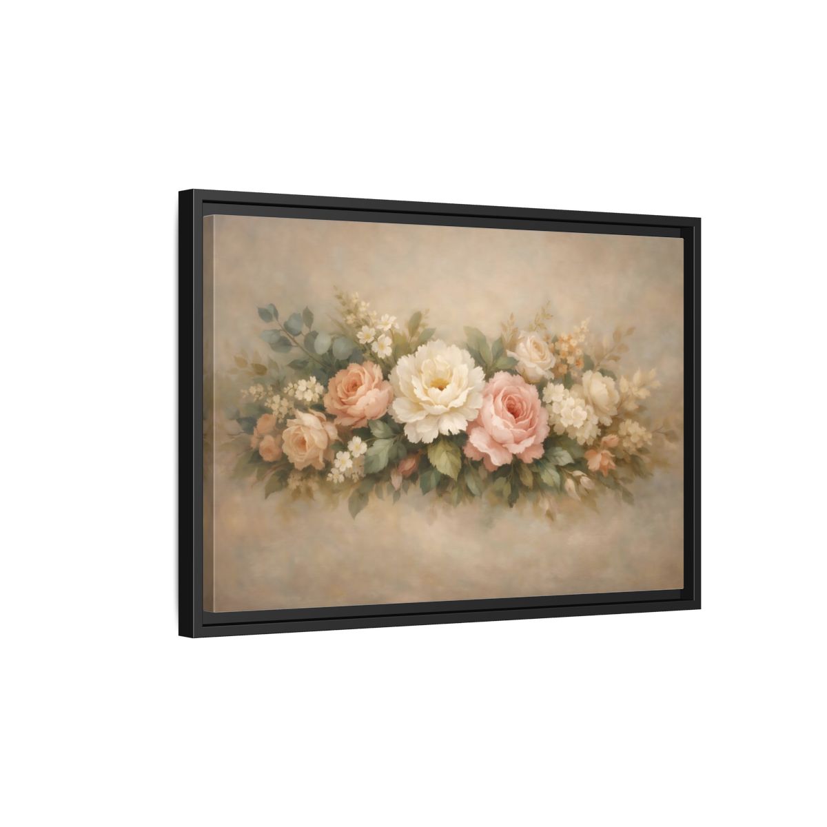 Side Mockup 3. Floral Floral Bouquet Soft Pink Floral shown as stretched canvas wall art