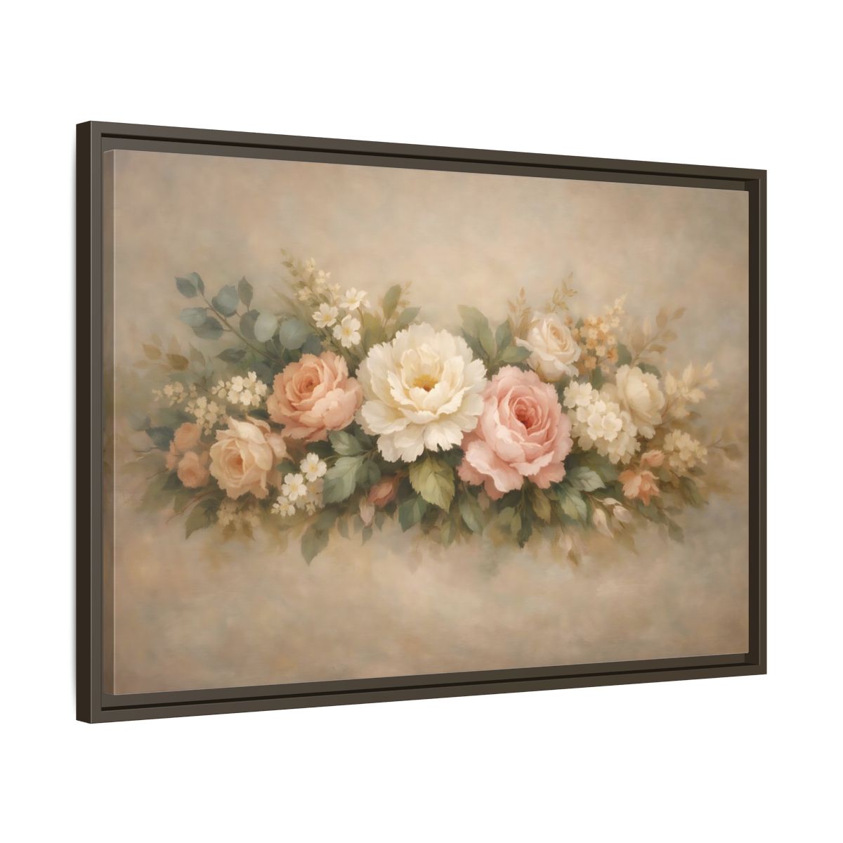 Side Mockup 11. Floral Floral Bouquet Soft Pink Floral shown as stretched canvas wall art