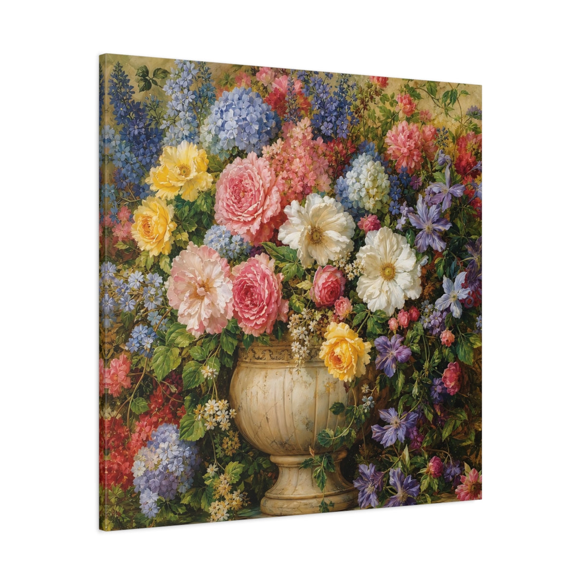 Side Mockup 1. Floral Floral Bouquet Vibrant Floral Art shown as stretched canvas wall art