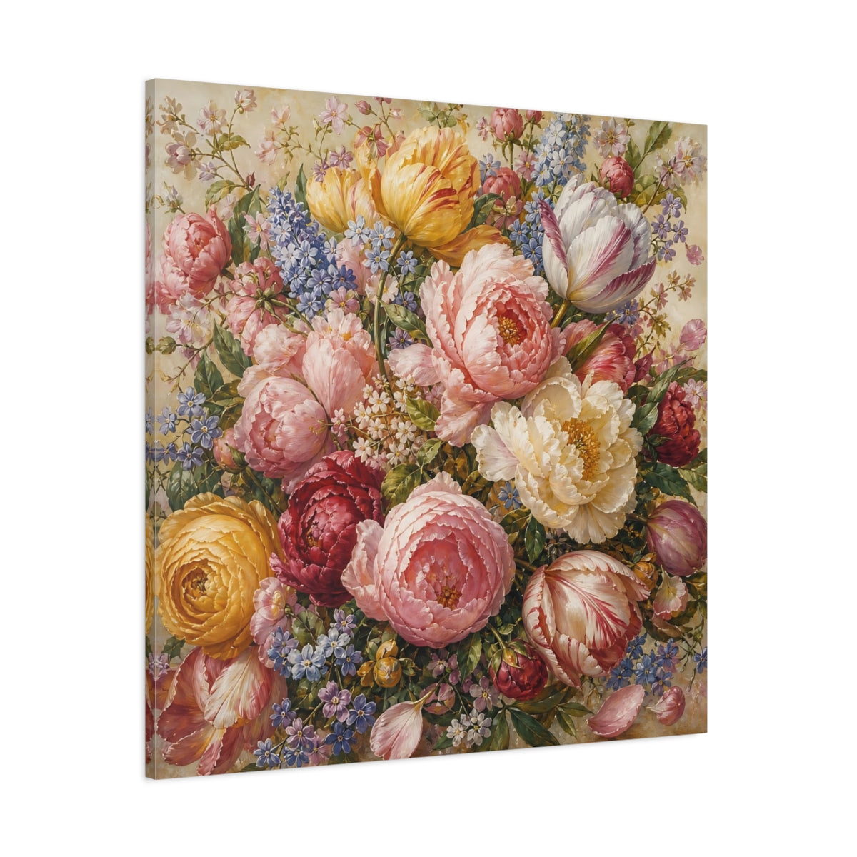Side Mockup 1. Floral Floral Bouquet Vibrant Floral shown as stretched canvas wall art