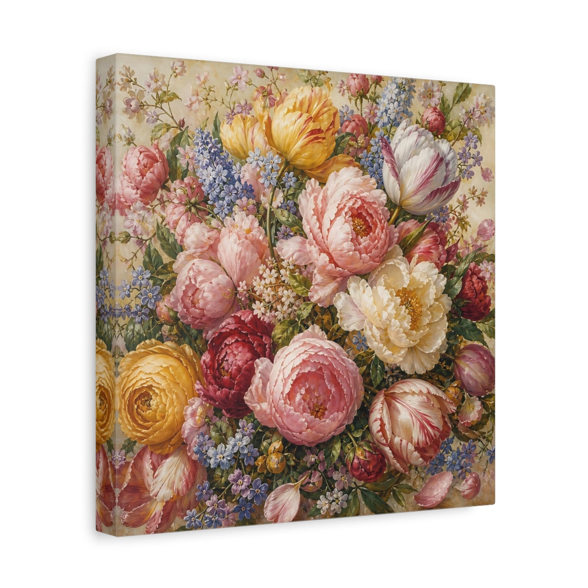 Side Mockup 8. Floral Floral Bouquet Vibrant Floral shown as stretched canvas wall art