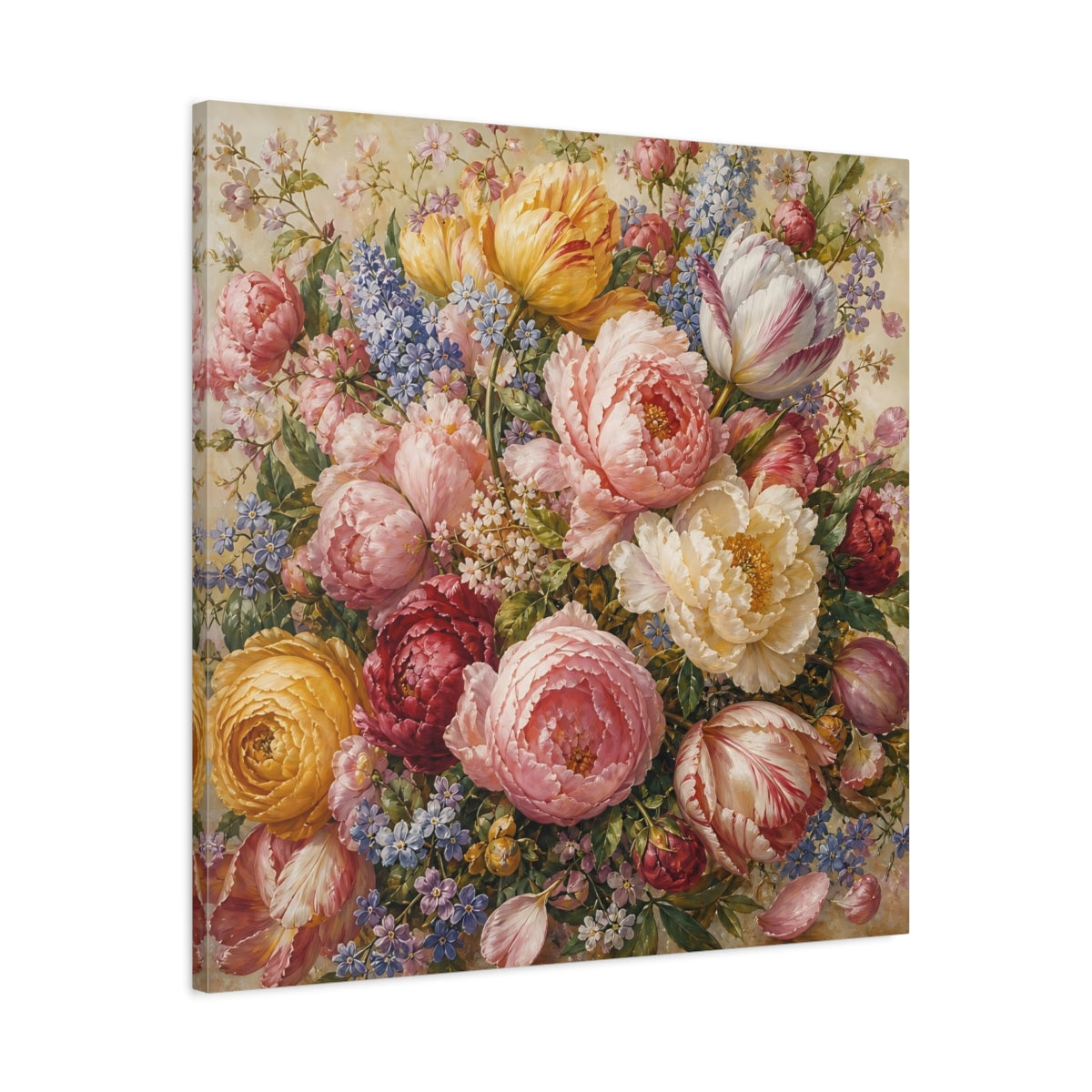Side Mockup 3. Floral Floral Bouquet Vibrant Floral shown as stretched canvas wall art