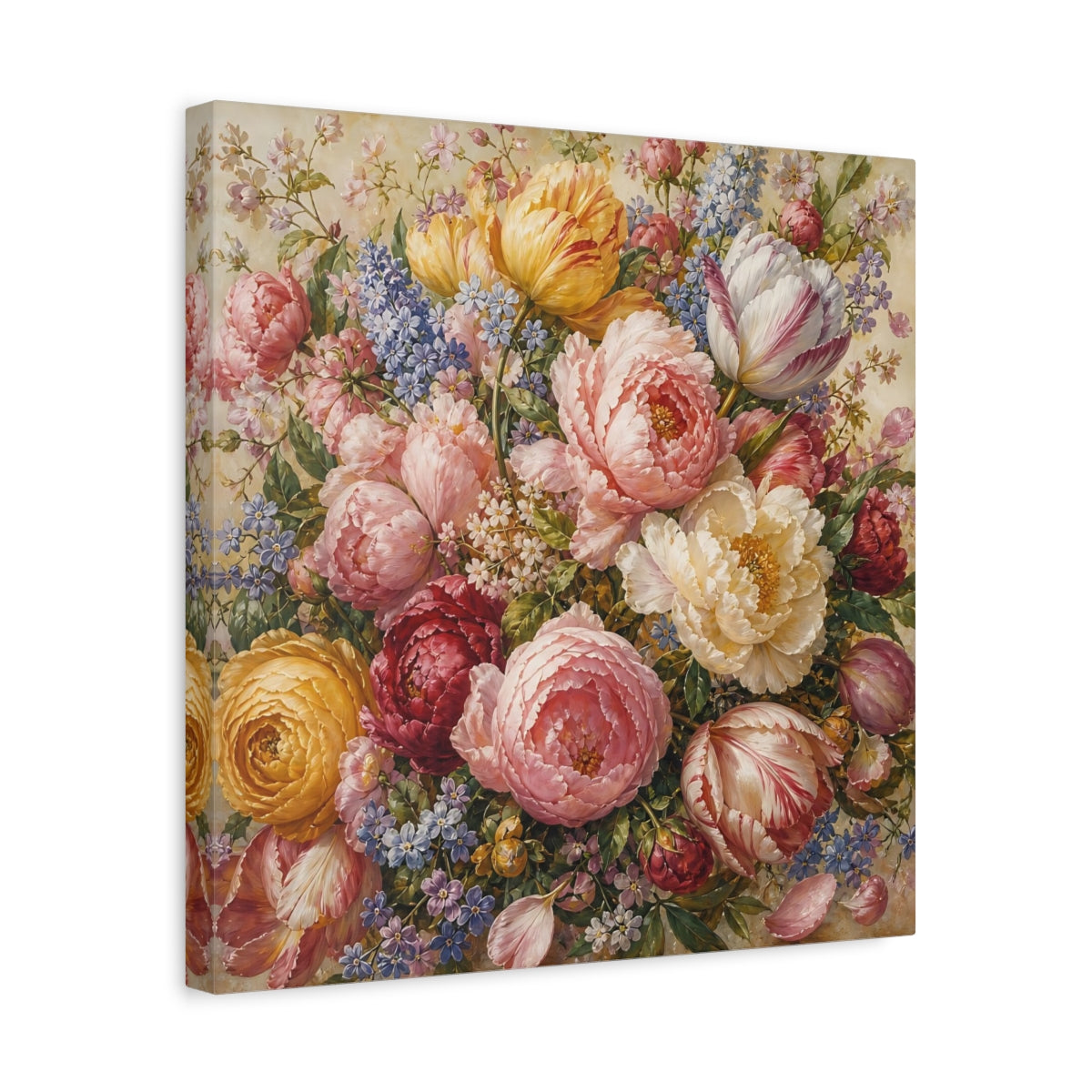 Side Mockup 6. Floral Floral Bouquet Vibrant Floral shown as stretched canvas wall art