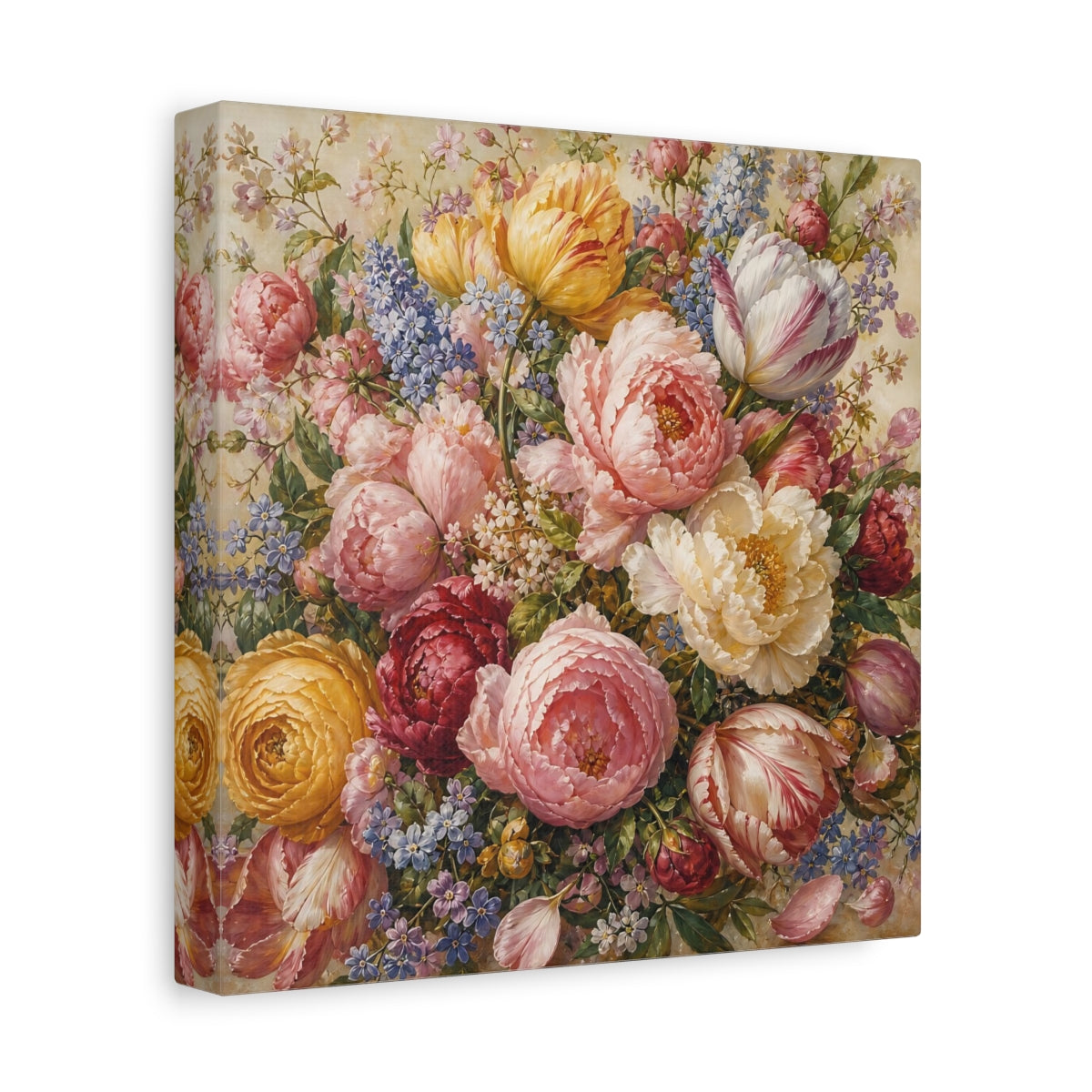 Side Mockup 9. Floral Floral Bouquet Vibrant Floral shown as stretched canvas wall art