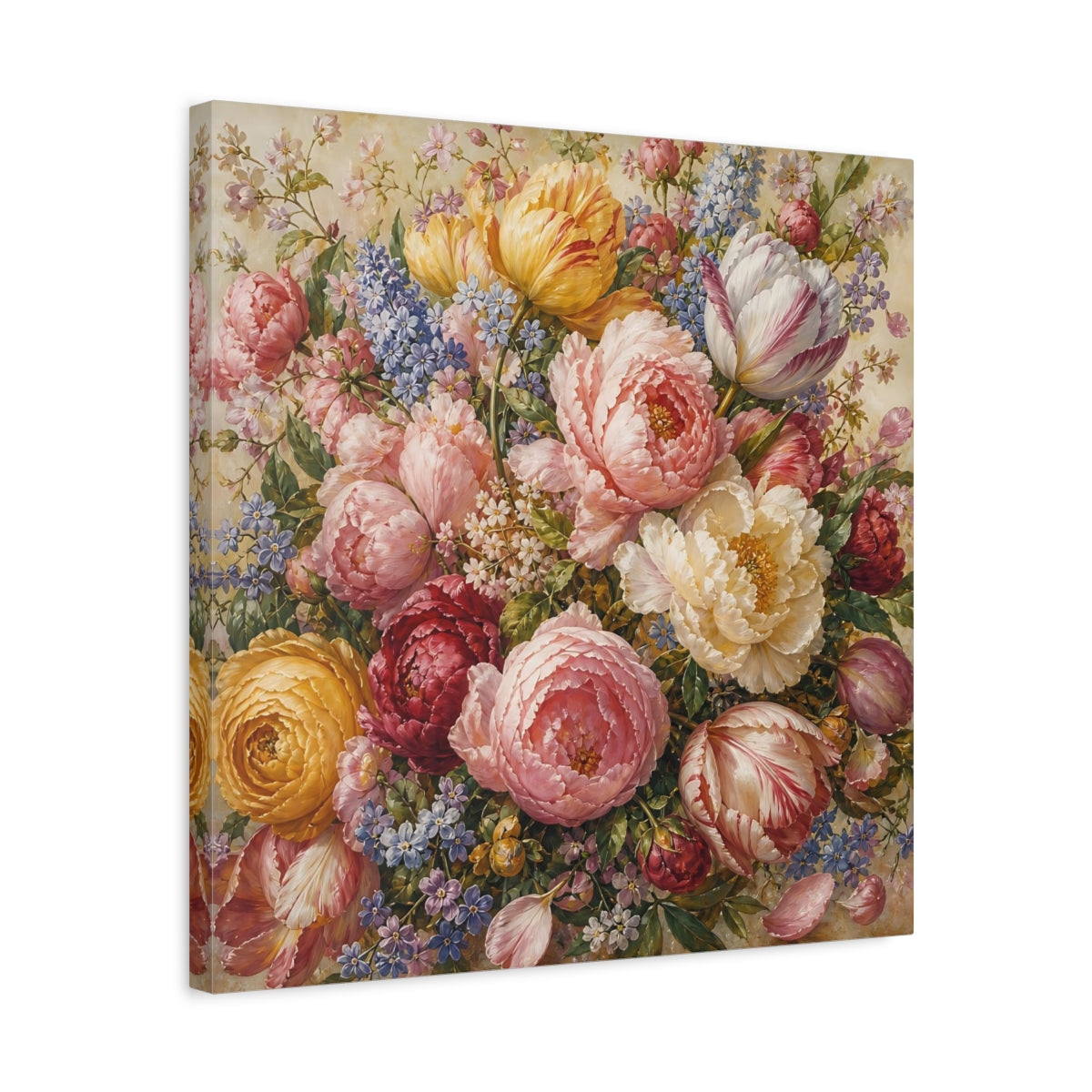 Side Mockup 5. Floral Floral Bouquet Vibrant Floral shown as stretched canvas wall art