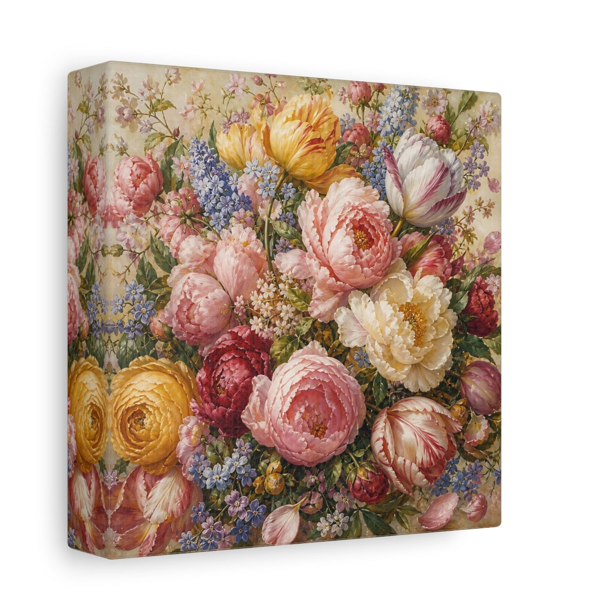 Side Mockup 2. Floral Floral Bouquet Vibrant Floral shown as stretched canvas wall art