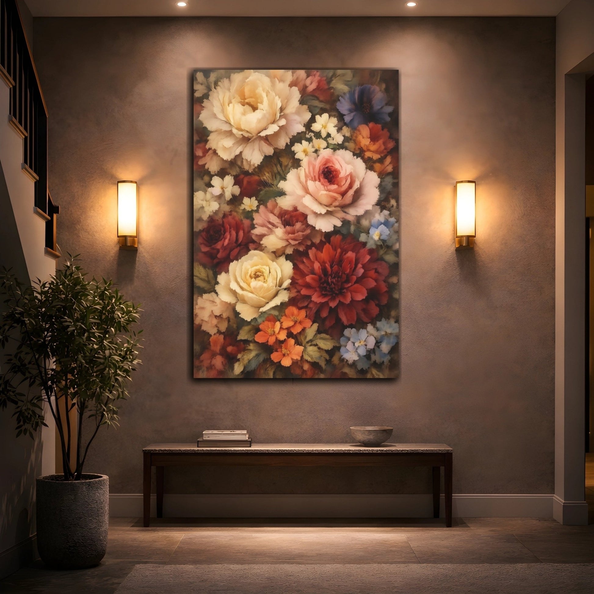Floral Bouquet Vintage Arrangement - Canvas Wall Art Print - YesArtYes