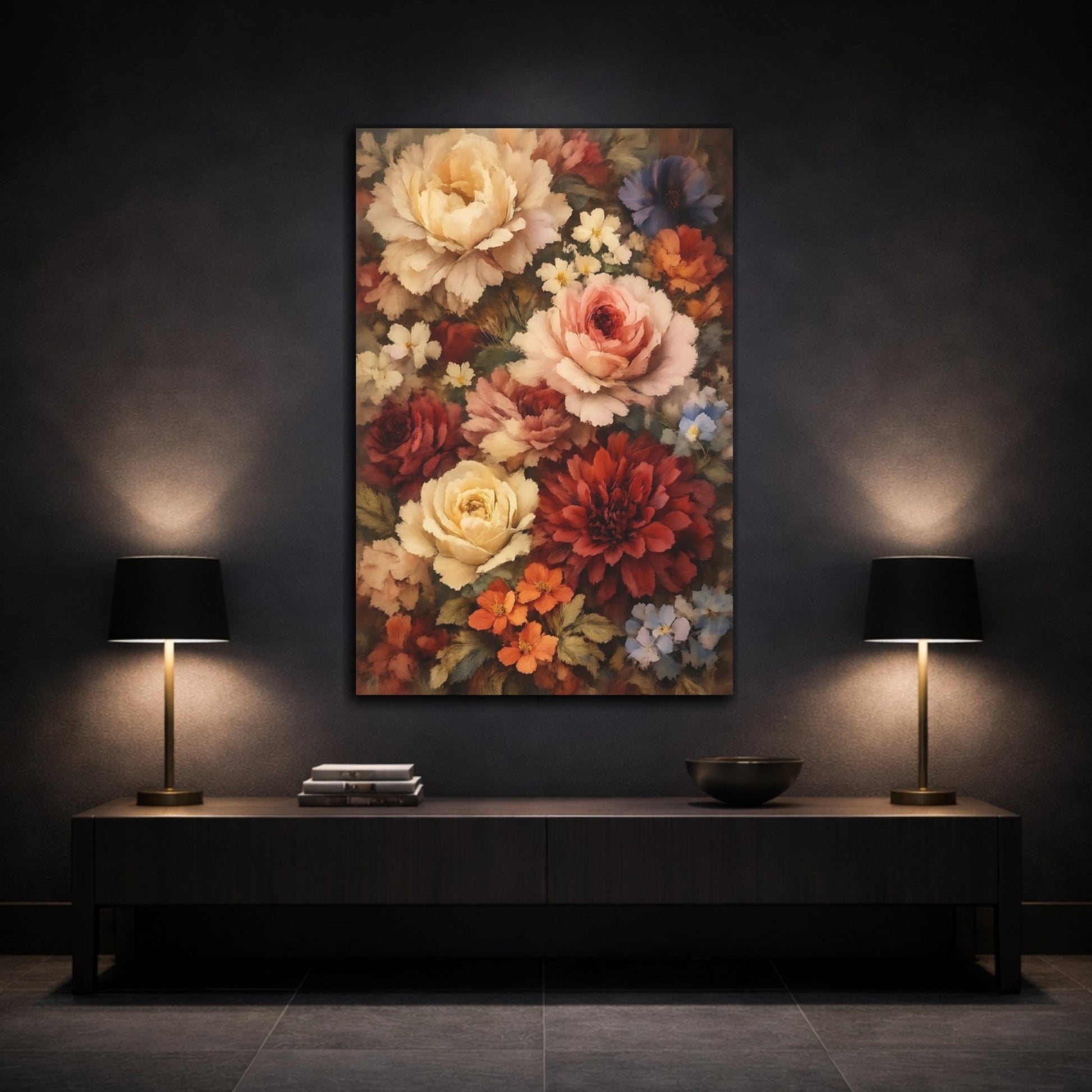 Floral Bouquet Vintage Arrangement - Canvas Wall Art Print - YesArtYes