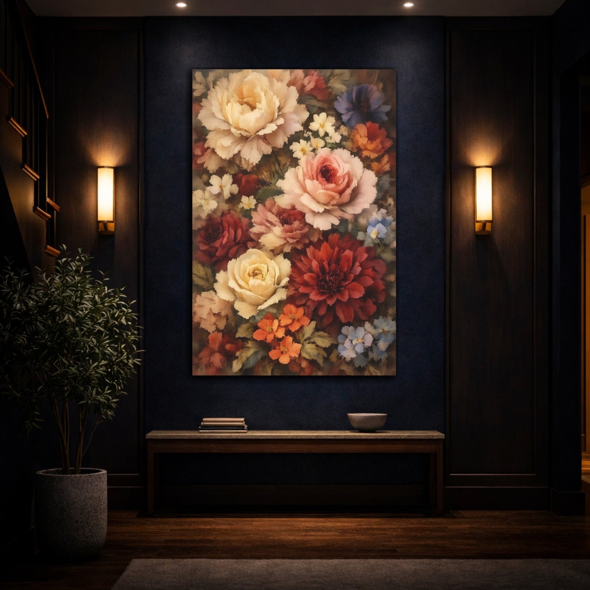 Floral Bouquet Vintage Arrangement - Canvas Wall Art Print - YesArtYes