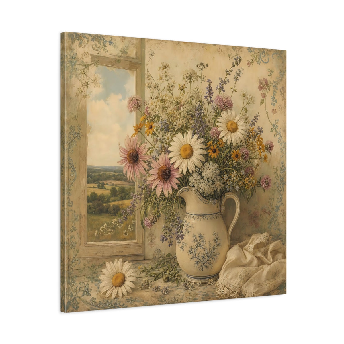 Side Mockup 3. Floral Floral Bouquet Vintage Floral Bouquet shown as stretched canvas wall art