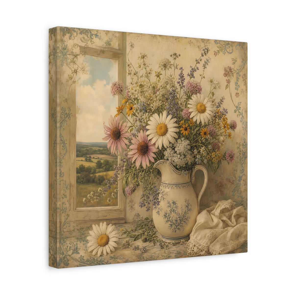 Side Mockup 7. Floral Floral Bouquet Vintage Floral Bouquet shown as stretched canvas wall art