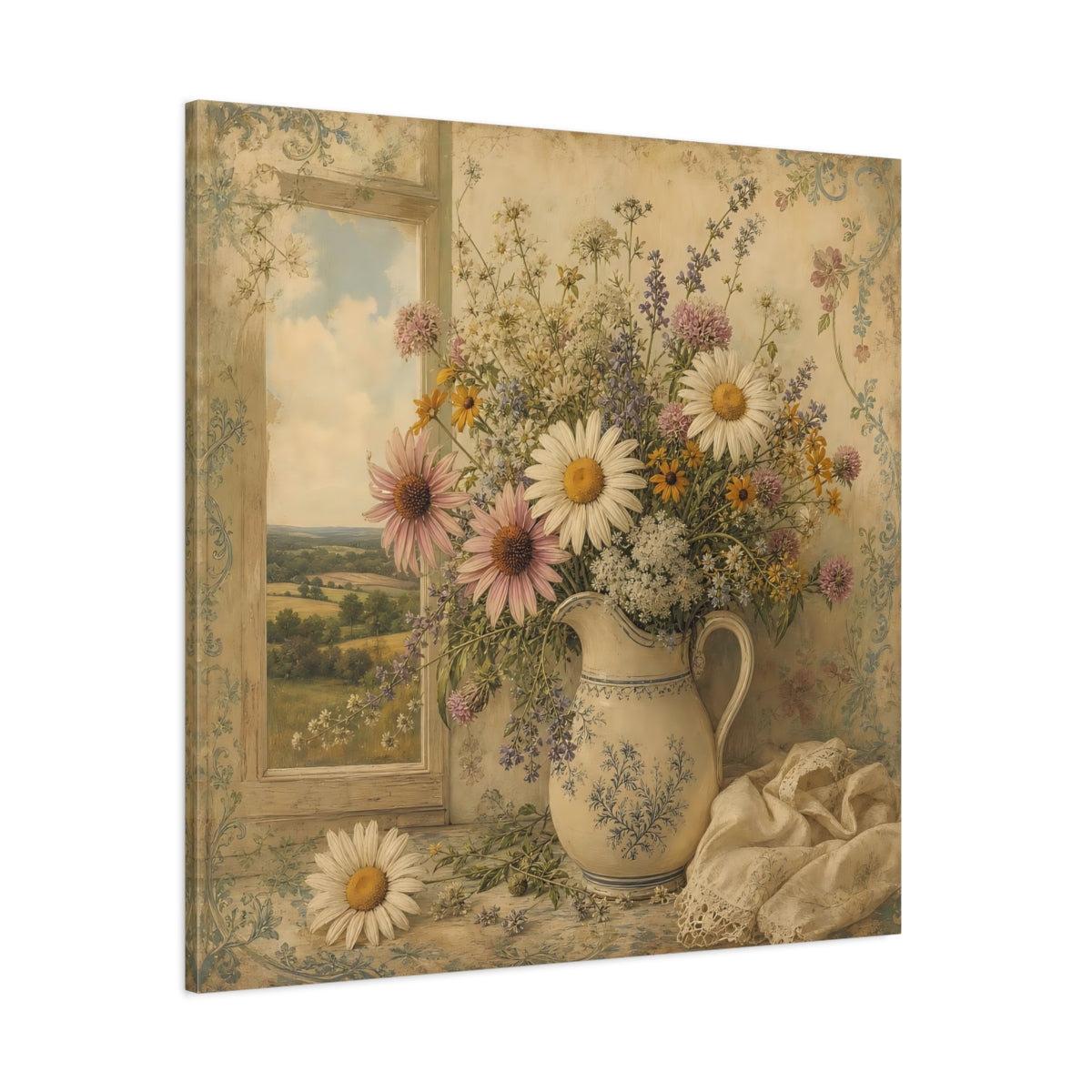 Side Mockup 1. Floral Floral Bouquet Vintage Floral Bouquet shown as stretched canvas wall art