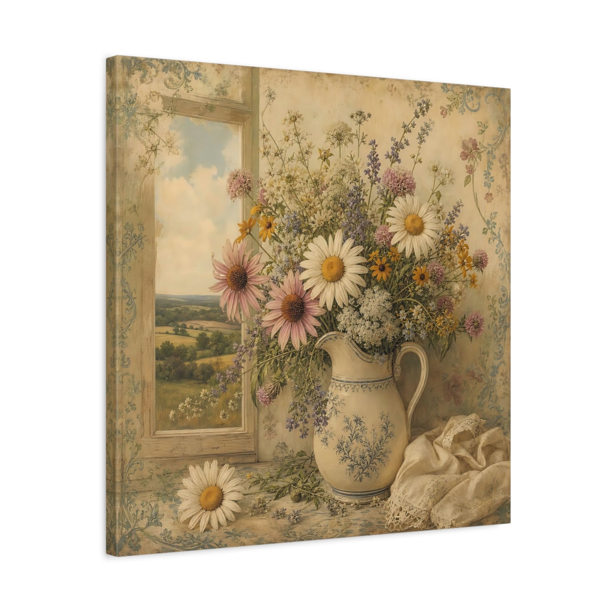 Side Mockup 4. Floral Floral Bouquet Vintage Floral Bouquet shown as stretched canvas wall art