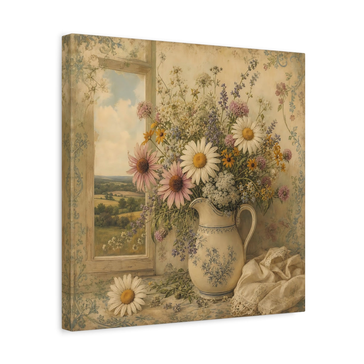 Side Mockup 6. Floral Floral Bouquet Vintage Floral Bouquet shown as stretched canvas wall art