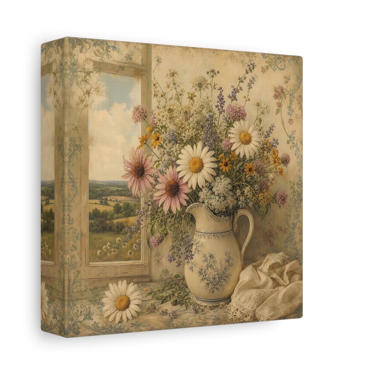 Side Mockup 2. Floral Floral Bouquet Vintage Floral Bouquet shown as stretched canvas wall art