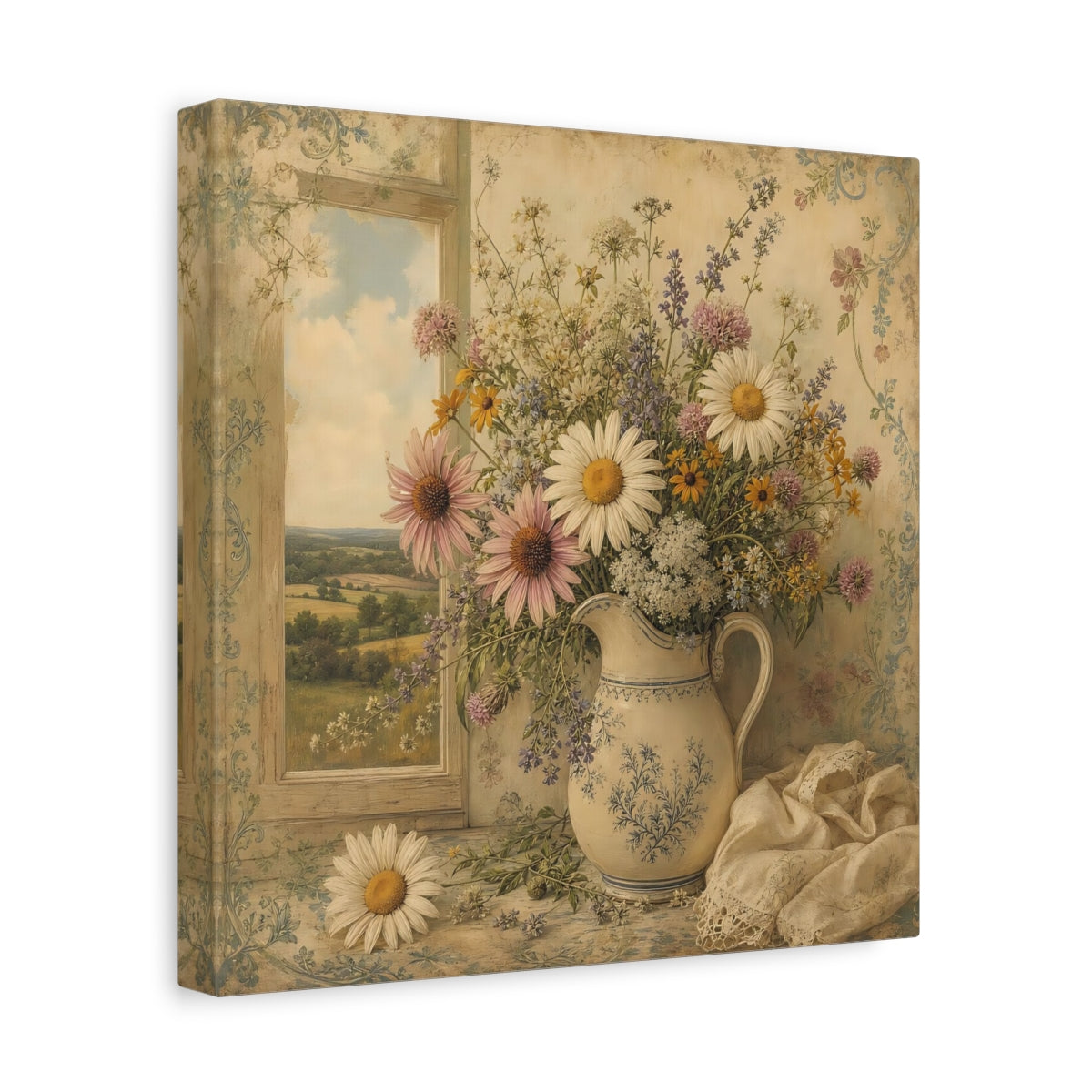 Side Mockup 8. Floral Floral Bouquet Vintage Floral Bouquet shown as stretched canvas wall art
