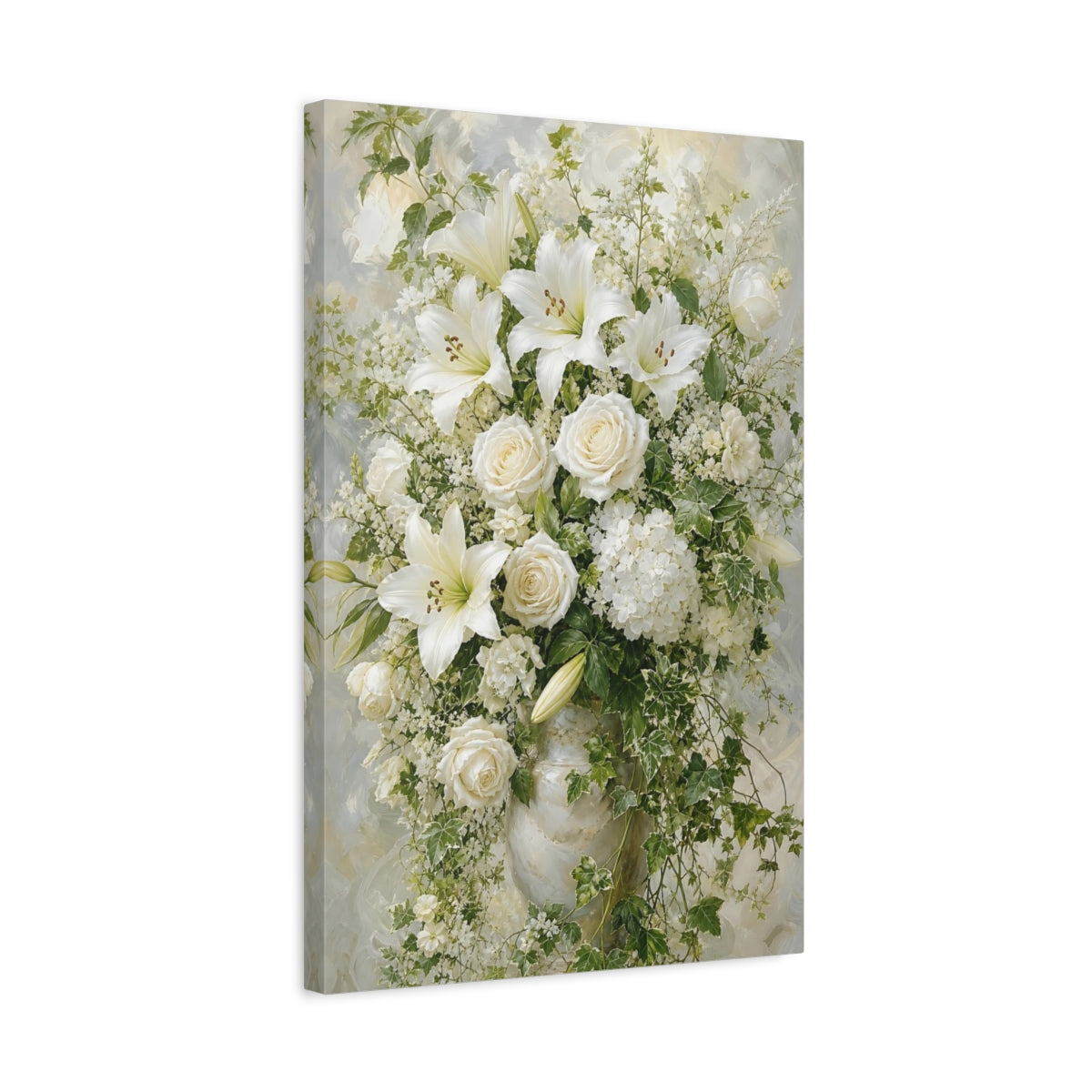 Side Mockup 3. Floral Floral Bouquet White Floral shown as canvas print
