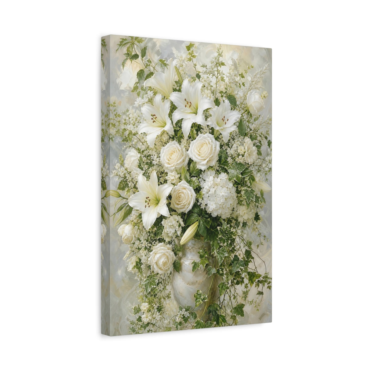 Side Mockup 4. Floral Floral Bouquet White Floral shown as canvas print