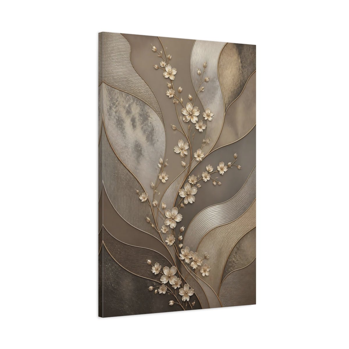 Floral Branch Taupe And Gold Canvas Print – Living Room, Above Couch - YesArtYes
