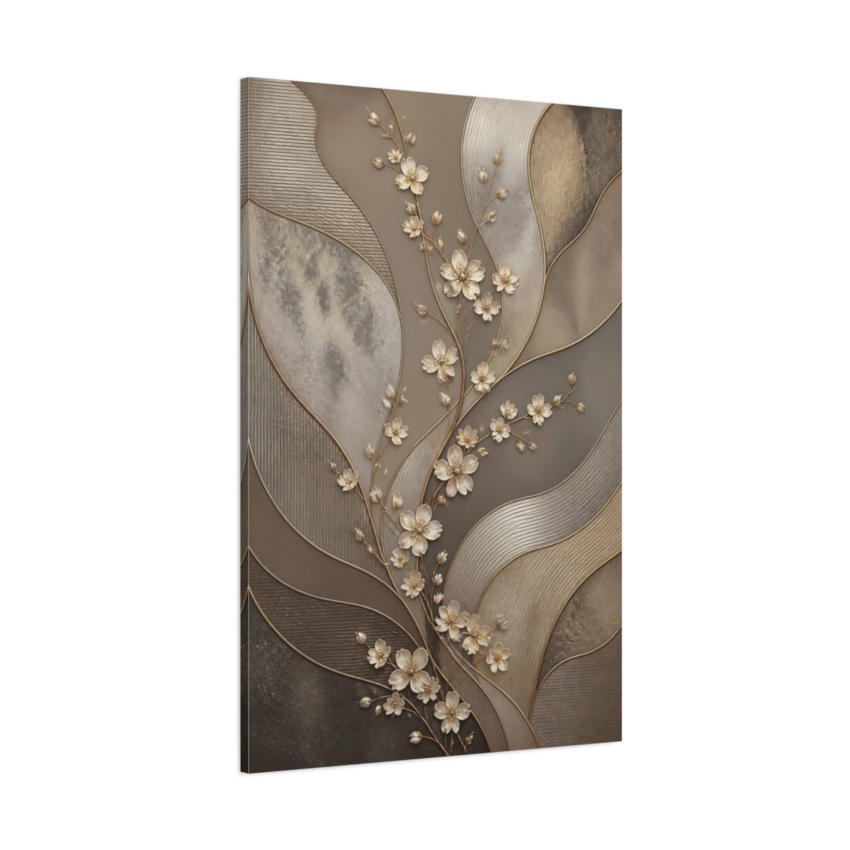 Floral Branch Taupe And Gold Canvas Print – Living Room, Above Couch - YesArtYes