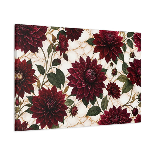 Main Mockup. Floral Burgundy Dahlia Pattern shown as canvas print