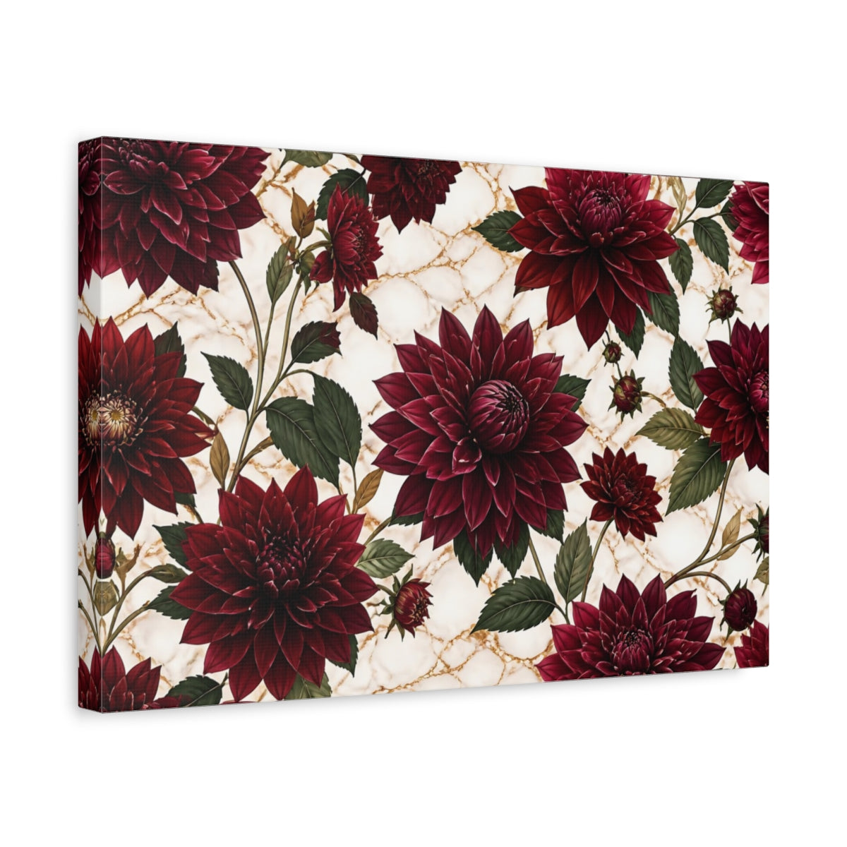 Side Mockup 4. Floral Burgundy Dahlia Pattern shown as canvas print