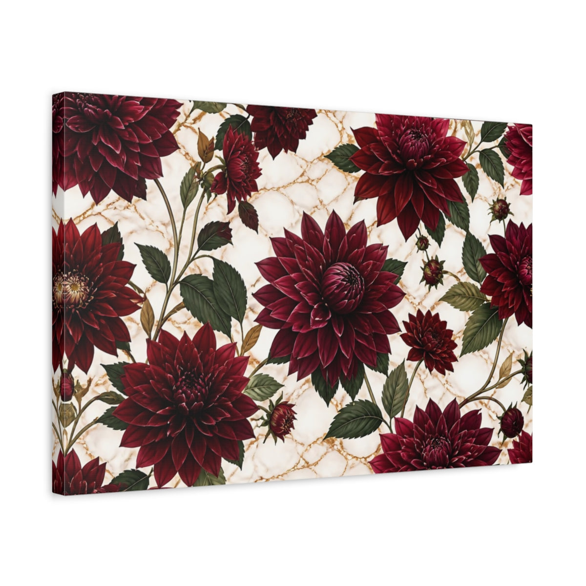 Side Mockup 3. Floral Burgundy Dahlia Pattern shown as canvas print