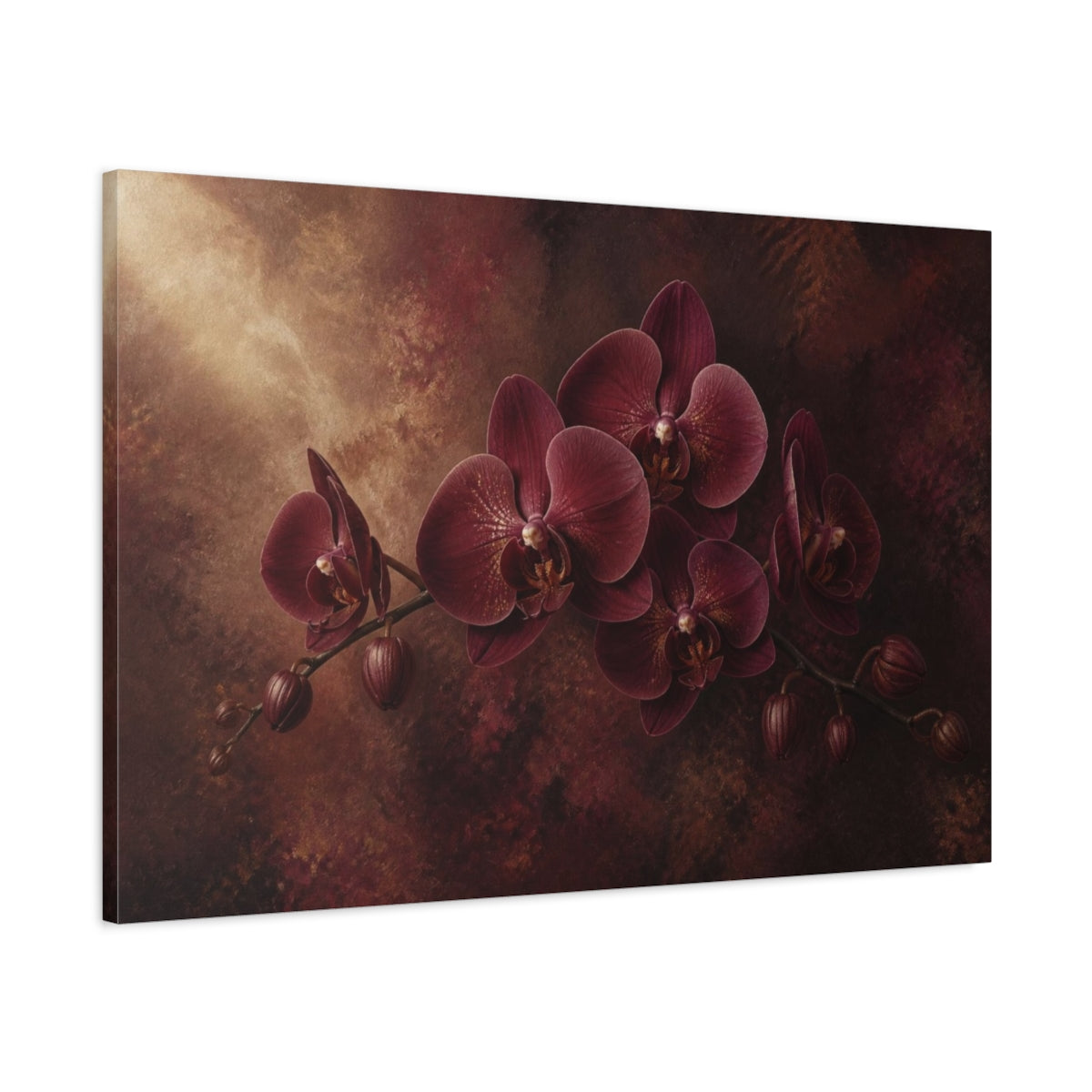 Main Mockup. Floral Burgundy Orchid shown as canvas print