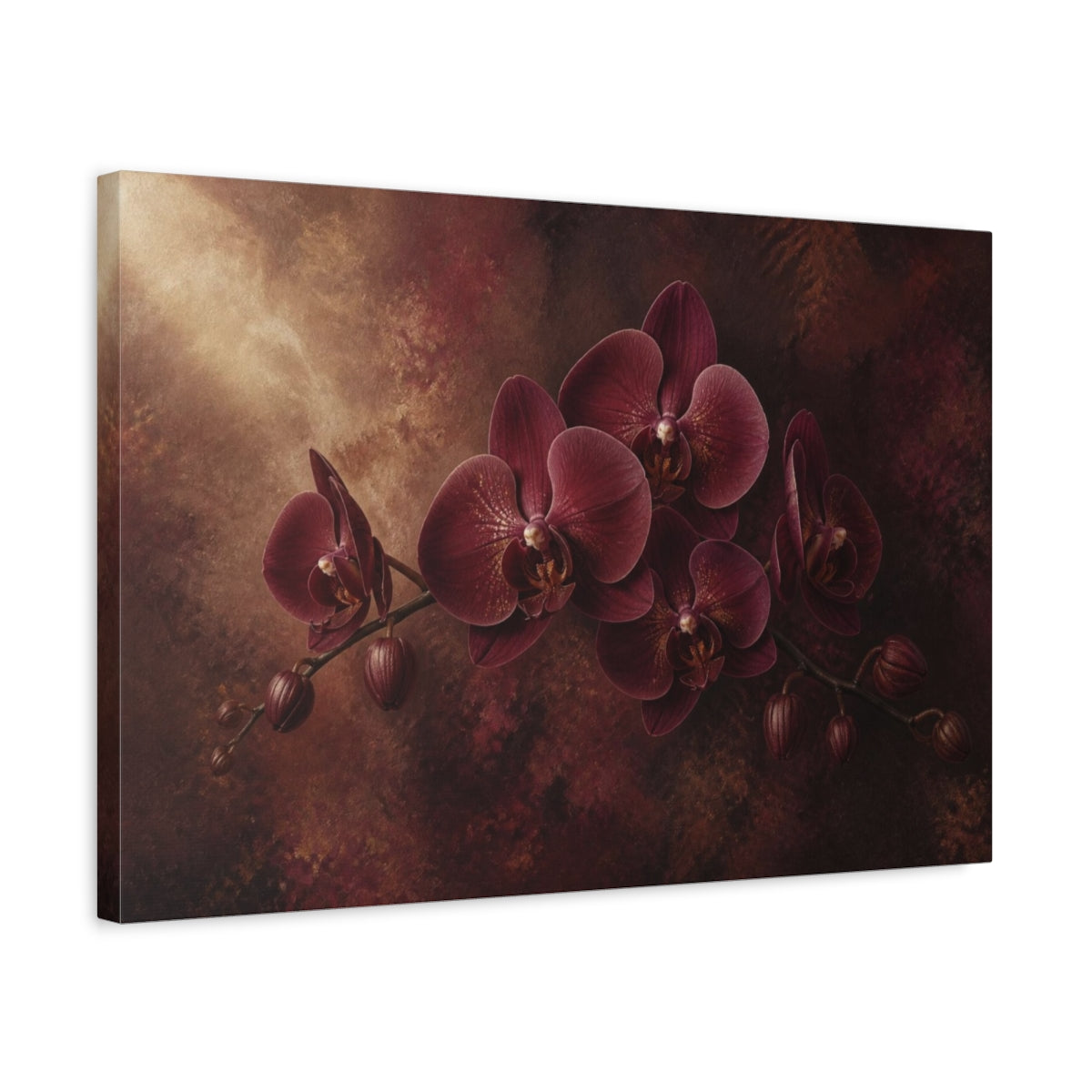 Side Mockup 3. Floral Burgundy Orchid shown as canvas print