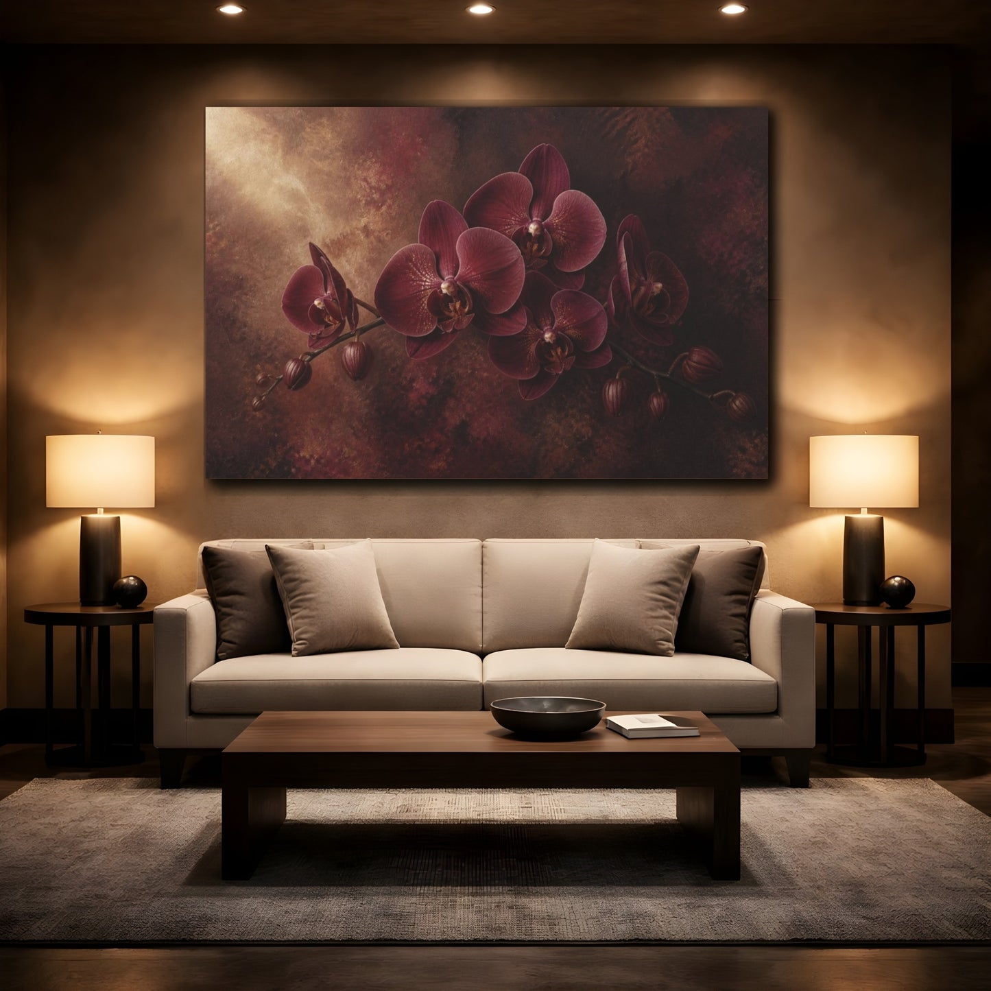Mockup 2. Floral Burgundy Orchid shown as canvas print